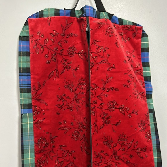 Vintage Nordic House Designs 90s Floral Plaid Velvet Hanging Garment Luggage Bag - Picture 5 of 16